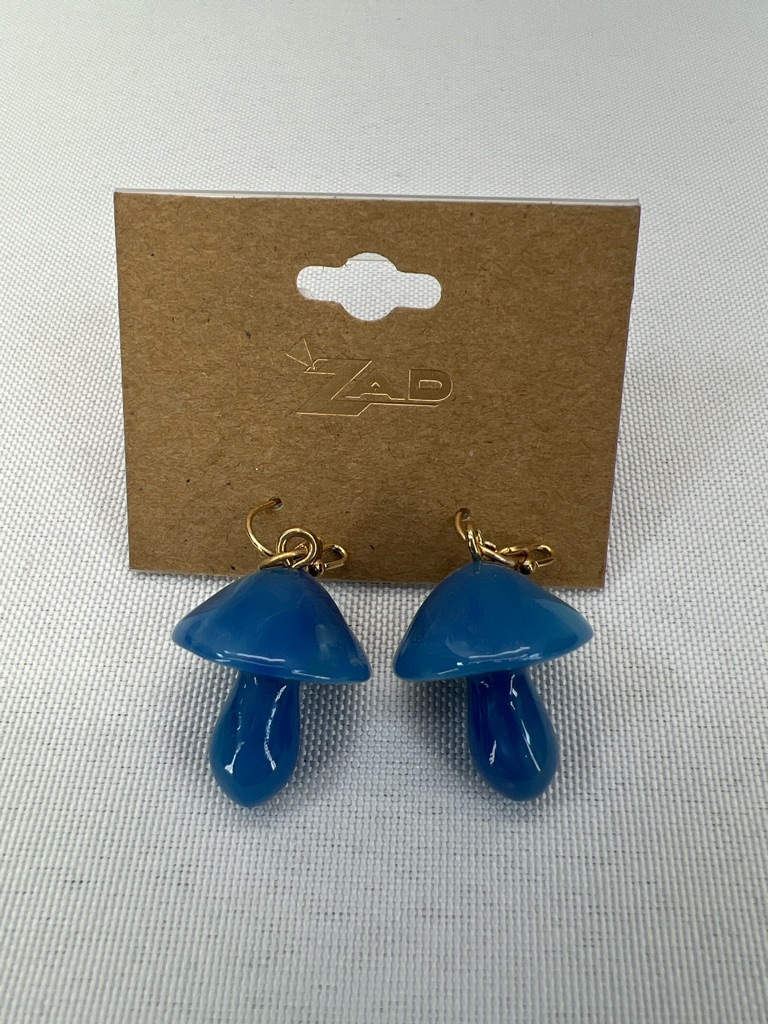 Blue Chunky Mushroom Drop Earrings Plastic Bohemian